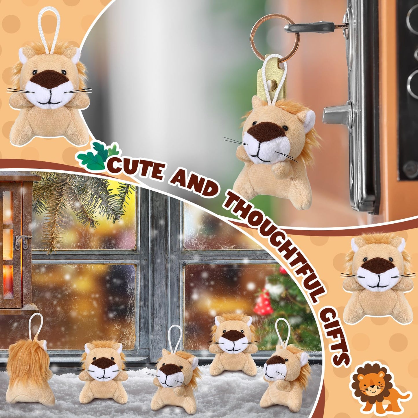 Shappy 50 Pcs Mini Animal Plush Toys Small Stuffed Animals Bulk Cute Tiny Plushies Keychains For Gift Party Carnival Prize(Lion)
