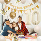 10Th Birthday Decorations Sand White Gold,10Th Birthday Balloons Beige Gold,Happy 10Th Birthday Banner With Cake Toppers Number