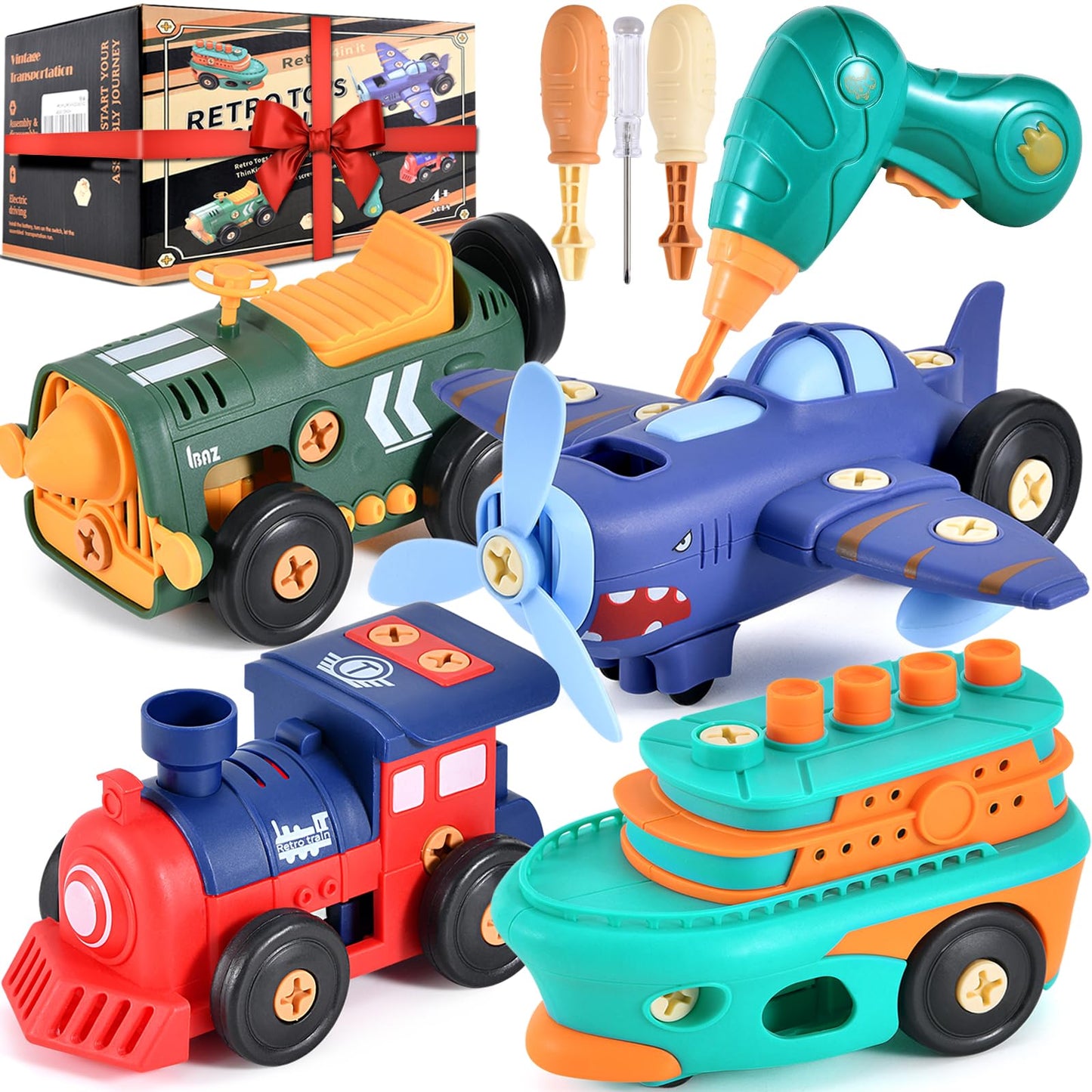 Take-Apart Electric Building Toys Car, Toddler & Kids Tool Set with Motor & Electric Drill, STEM Educational Construction Toy fo
