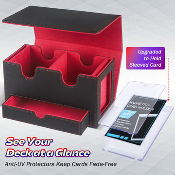 PUKYO MTG Deck Box for 320+ Cards, Leather Commander Box with Dice Tray, 4 Dividers, Black&Red - Perfect for TCG/CCG Collectors
