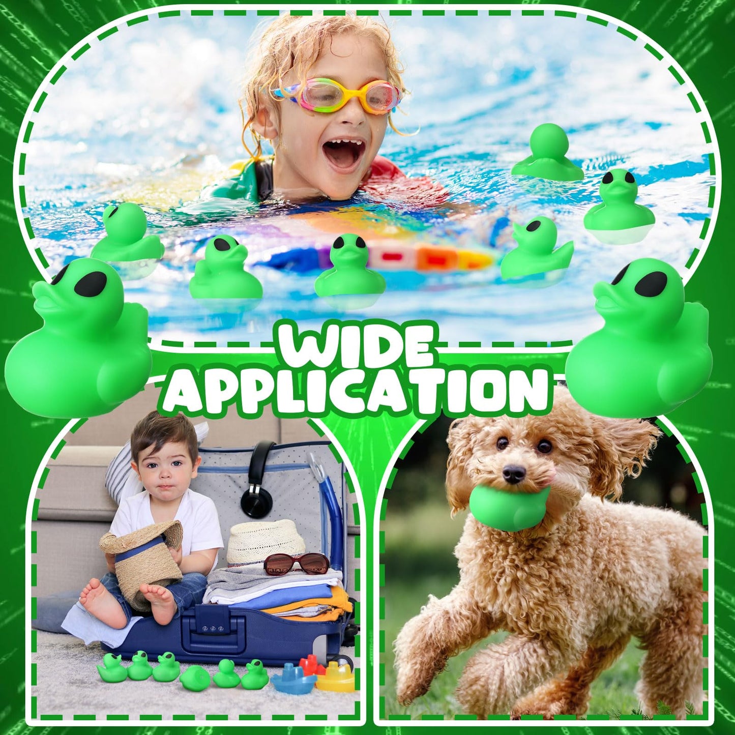 Leyndo 24 Pcs Alien Birthday Party Decoration Favors Alien Rubber Duck Bulk for Bathtub Floating Pool Squeaky Green Duck for Gifts Party Supplies