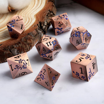 DNDND Metal Dice, 7 PCS Heavy Solid Metallic Flower DND Dice Set with Grogeous Gift Case for D&D Dungeons and Dragon Tabletop Ga