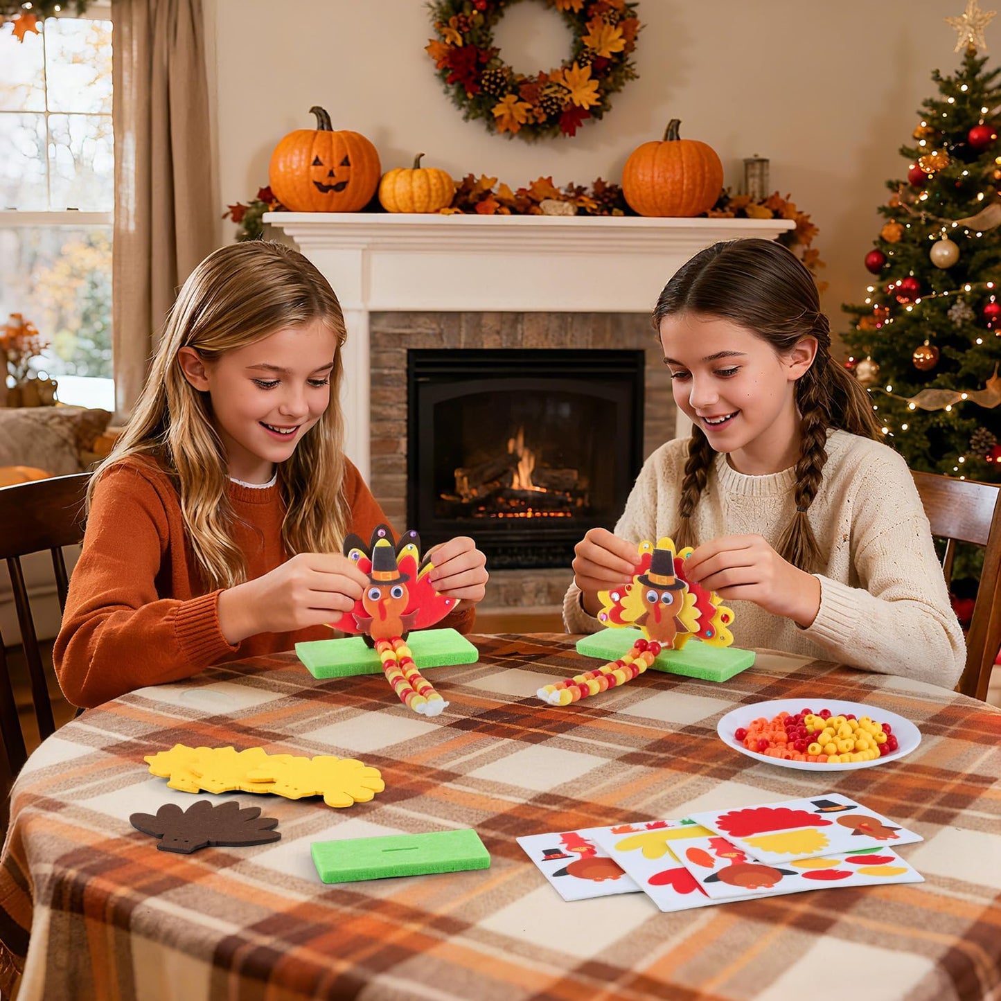 APUDWN 24 Sets Thanksgiving Turkey Craft Kits, DIY Thanksgiving Crafts, Felt Turkey Ornaments Decorations Art Sets Foam Stickers