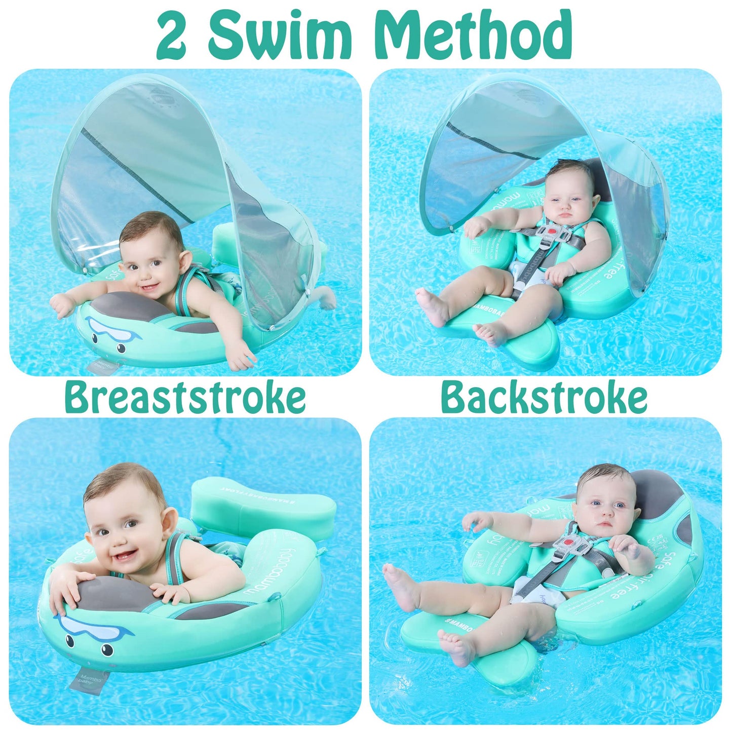 Mambobaby Float Baby Float with Canopy Non Inflatable Baby Pool Float Upgraded Tail Infant Swim Trainer Water Float for Toddler