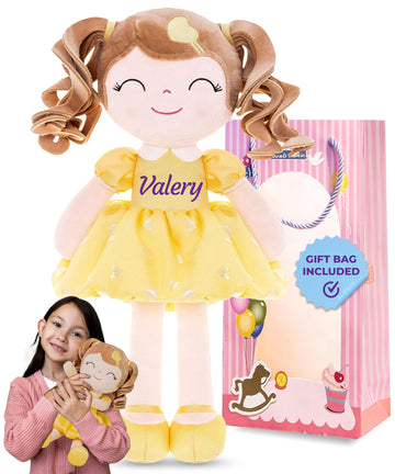 Gloveleya Personalized Curly Doll With Your Name - Cute Custom Yellow Soft Plush Doll For Girls Plush Doll Customized Gifts