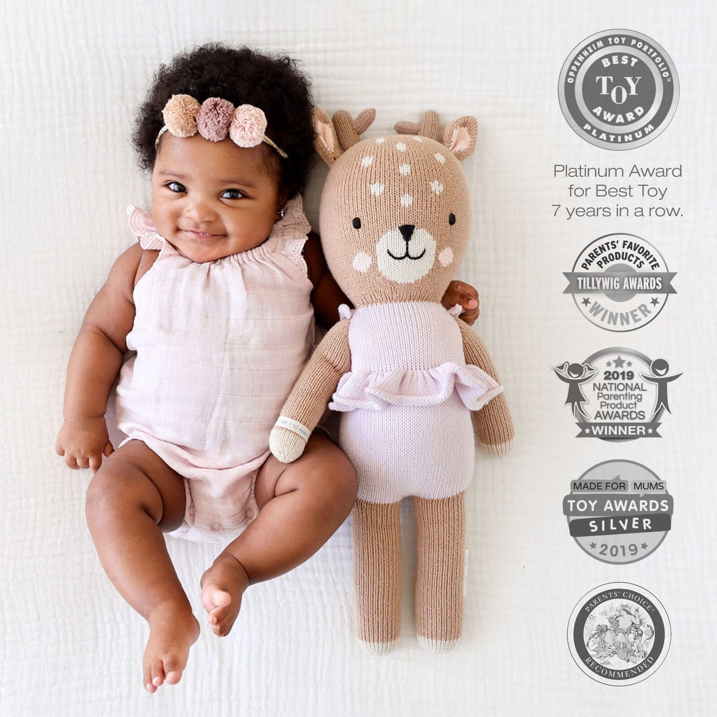 Cuddle + Kind Violet The Fawn Little 13'' Hand-Knit Doll - 1 Doll = 10 Meals, Fair Trade, Heirloom Quality, Handcrafted In Peru,