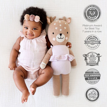 Cuddle + Kind Violet The Fawn Little 13'' Hand-Knit Doll - 1 Doll = 10 Meals, Fair Trade, Heirloom Quality, Handcrafted In Peru,