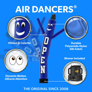 LookOurWay Air Dancers Inflatable Tube Man Set - 7ft Tall Wacky Waving Inflatable Dancing Tube Guy with Weather Resistant Blower Business Promotion - Open Blue