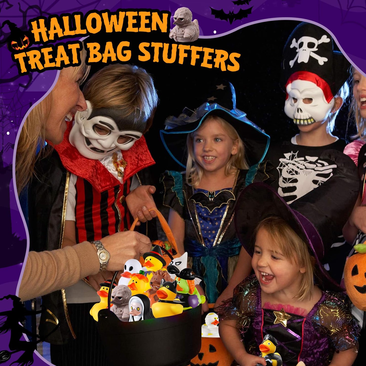 48 PCS Halloween Rubber Ducks with Bag  Bulk Halloween Ducks Toys for Jeeps Ducking Party Favors Goodie Bag Stuffers  Horror Ducks for Halloween  Non Candy Prizes Bath Toys Gifts for Kids