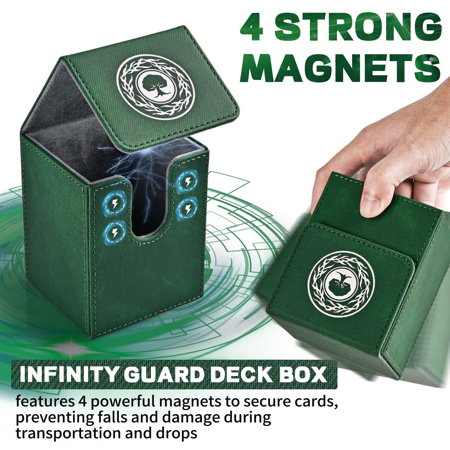 Infinity Guard Card Deck Box For Mtg, Magic Commander Deck Box Fits 200+ Cards Without Sleeves For Tcg Ccg Trading Cards (Green)
