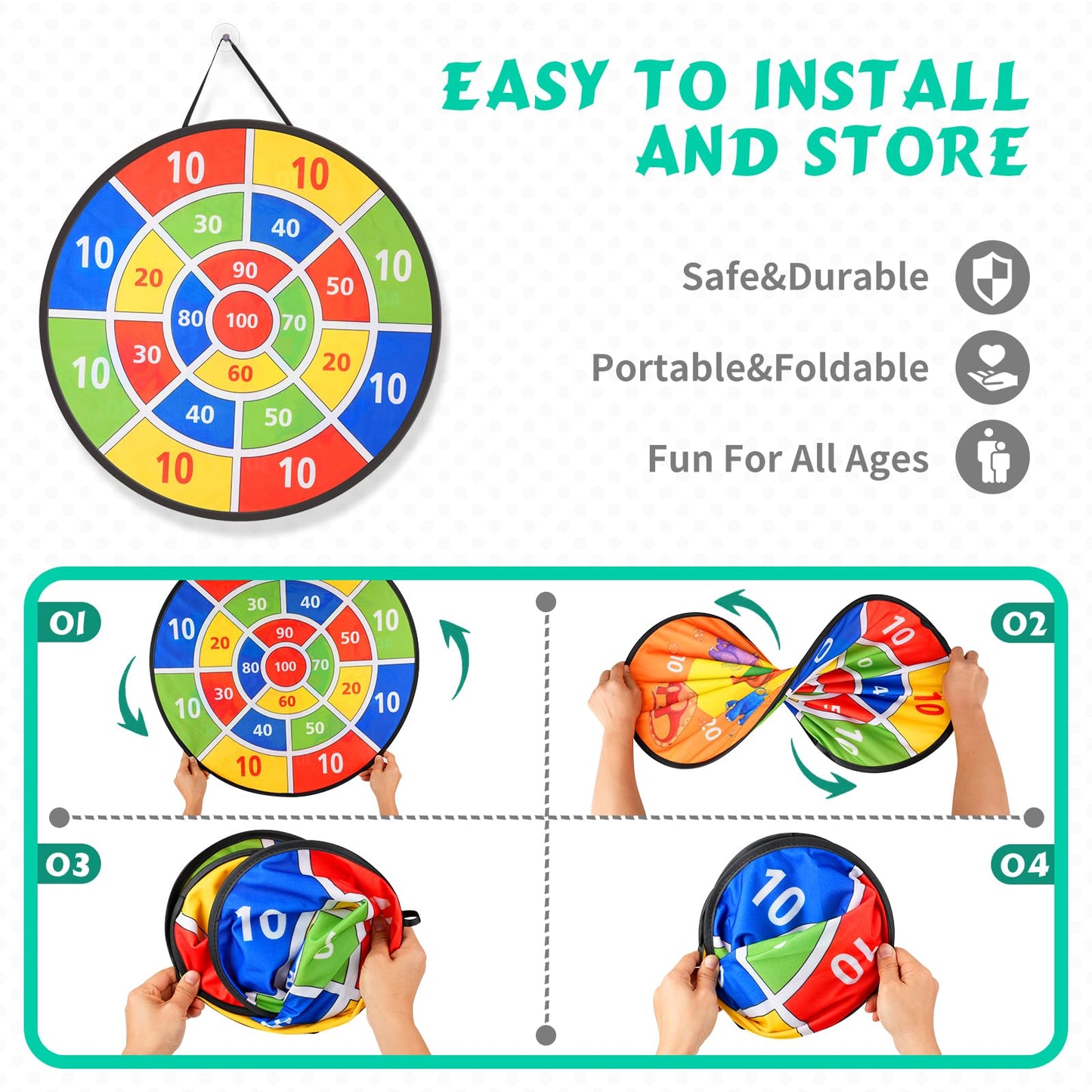 58Pcs Carnival Games Combo Set, Dart Board Games Knock Down Can Games Bean Bag Toss Game Party Games Indoor Outdoor Birthday Par