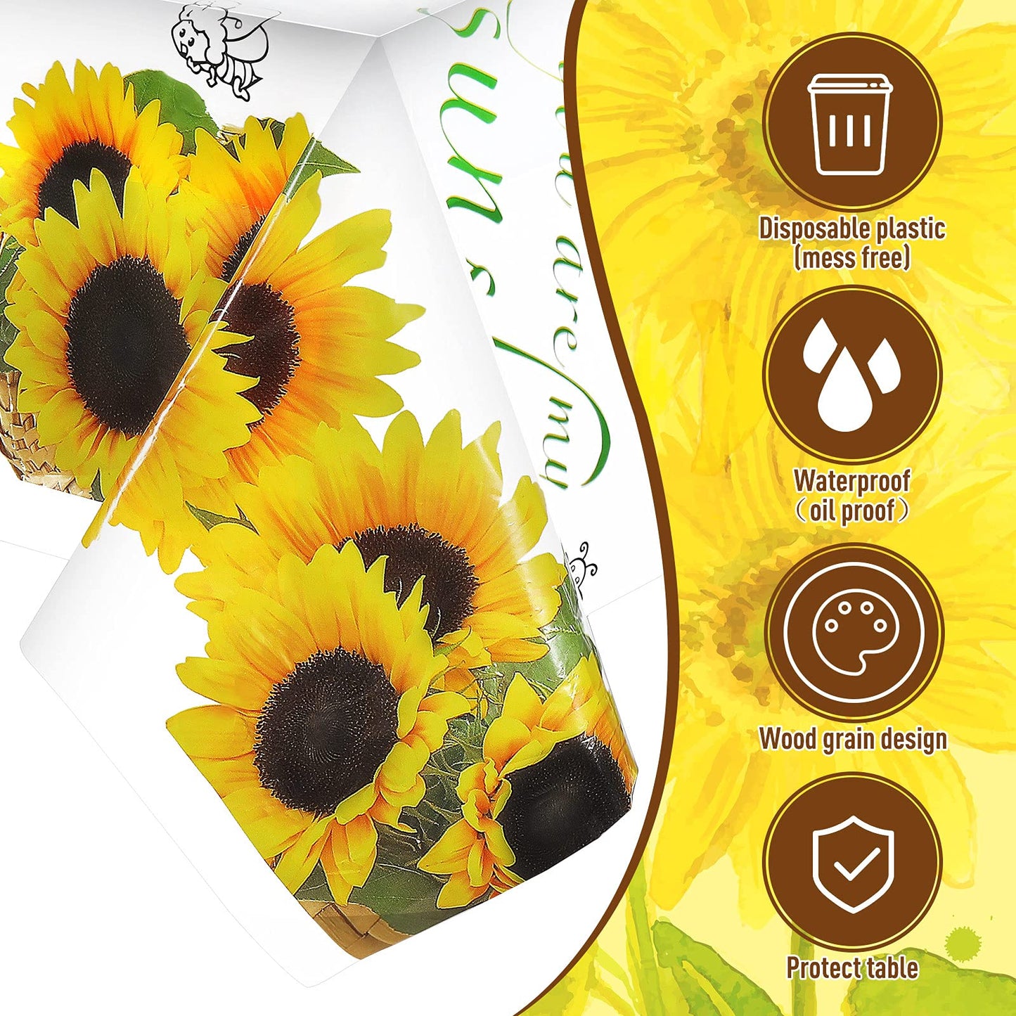 Breling 3 Pieces Sunflower Disposable Table Cover Flower Printed Plastic Birthday Party Tablecloth 43 x 71 Inches Sunflower Them