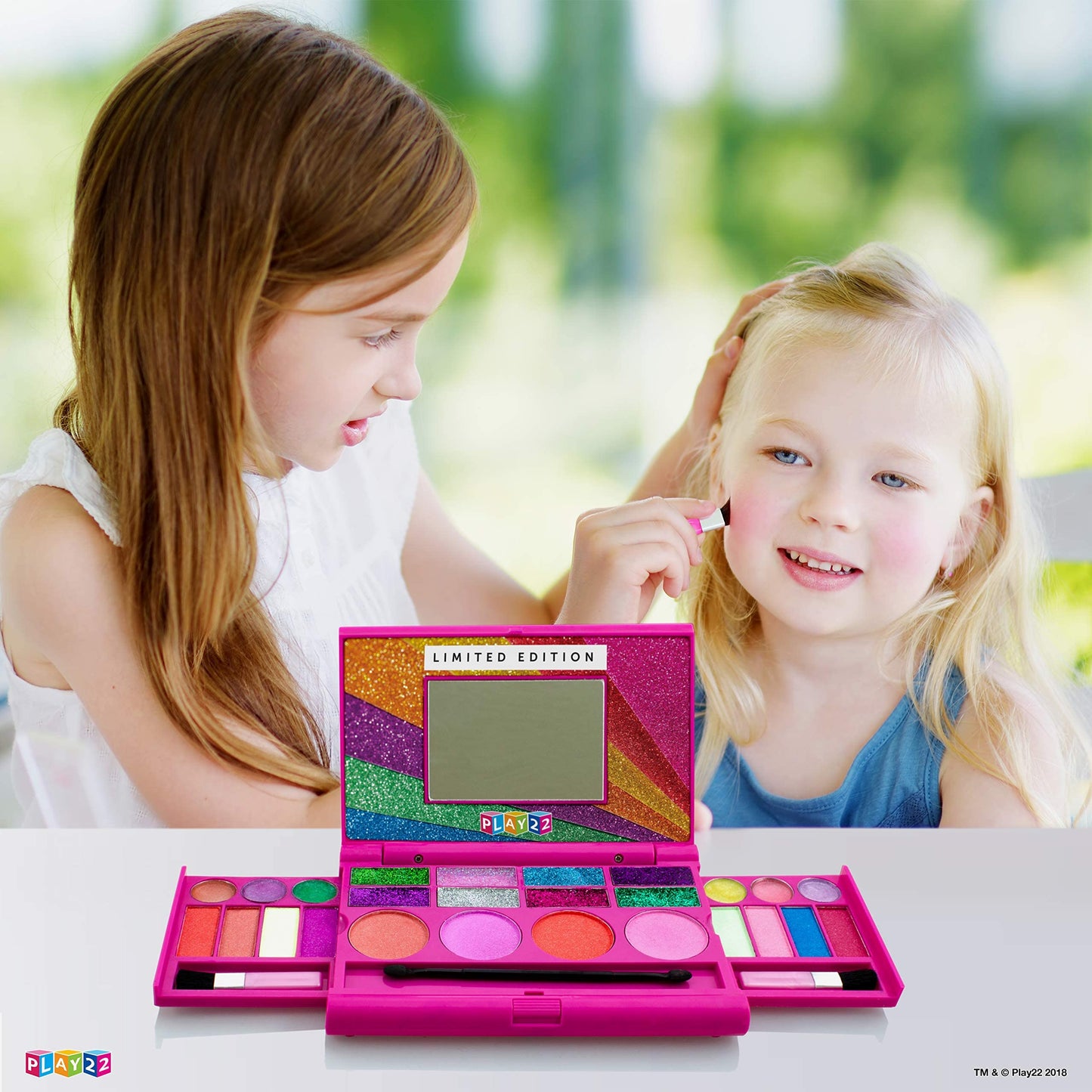 Play22 Real Washable Kids Makeup Palette For Girl - My First Princess Make Up Set Include 4 Blushes, 8 Eyeshadows, 6 Lip Glosses
