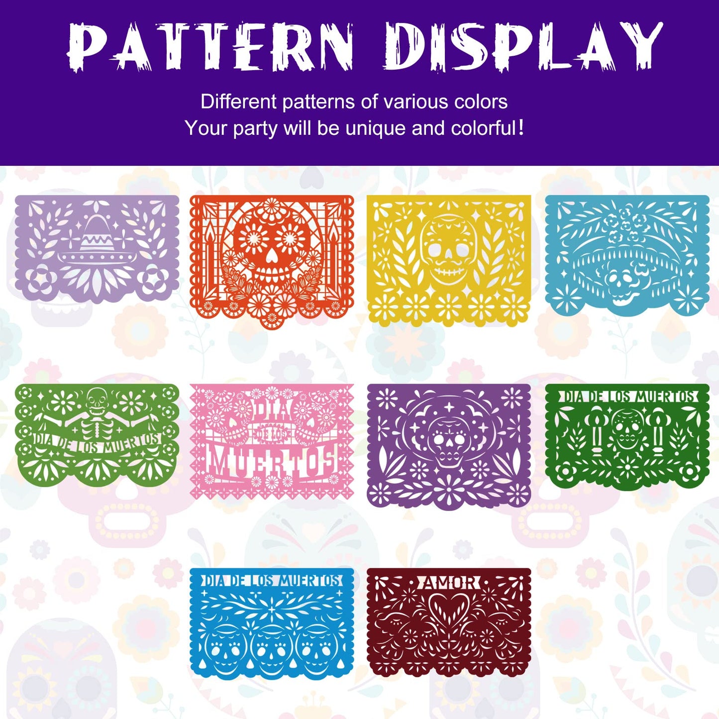 60 Pieces Mexican Party Banners Altar De Ofrendas Supplies Kit Dia De Los Muertos Day of The Dead Decoration Cinco de Mayo Papel