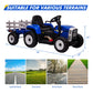12V Kids Ride On Tractor With Trailer & Remote Control, Toddler Battery Powered Electric Car Slow Start 7Led Headlights Usb Music Player 2+1 Gear Shift, Blue, 35W/ Eva Tire