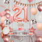 21Th Birthday Decorations Retro Pink Rose Gold,21Th Birthday Balloons,Happy 21Th Birthday Banner With Cake Toppers Number 21 Bal