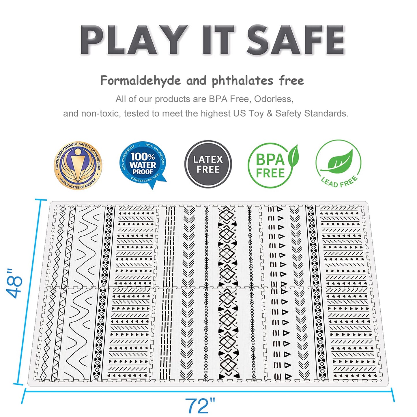 Tcbunny Extra Large Baby Play Mat - 4Ft X 6Ft Foam Puzzle Floor Mat For Kids & Toddlers (Mixed Marks White/Black)