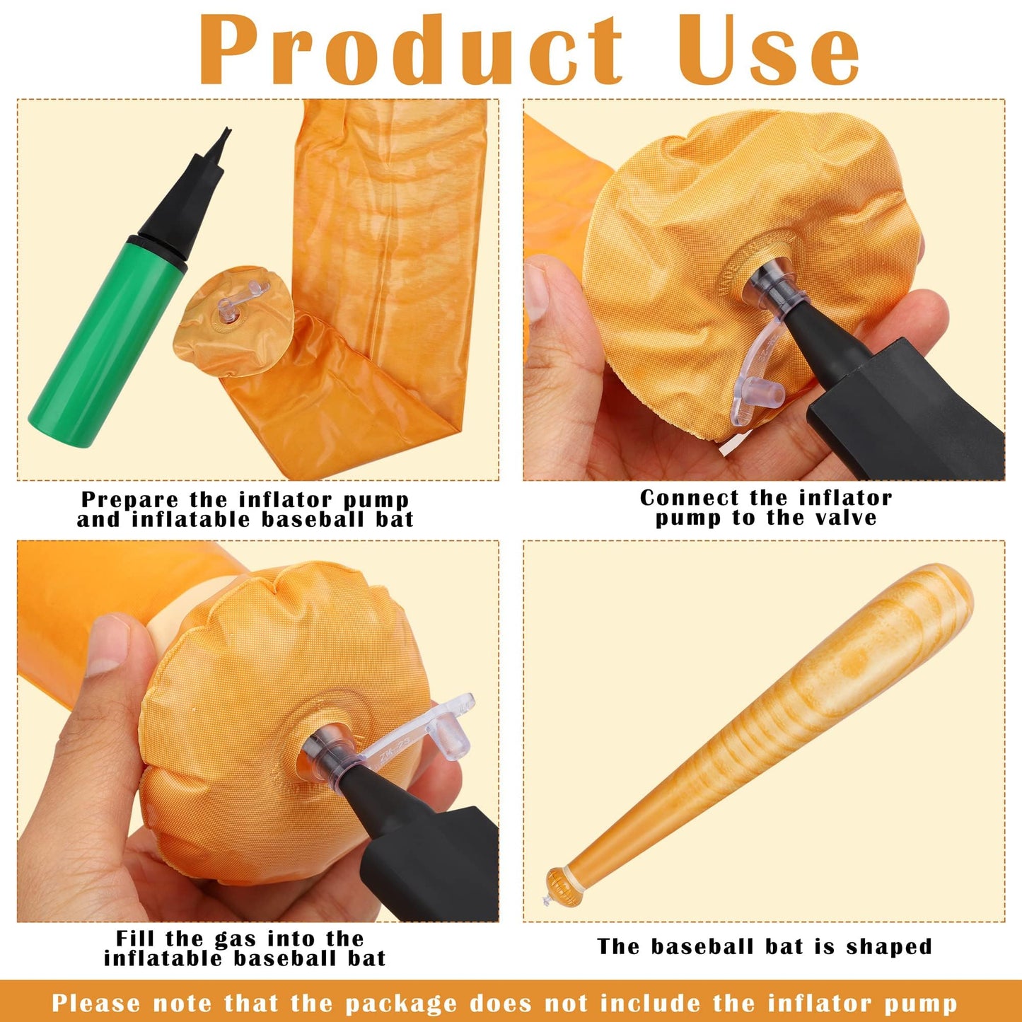 durony 9 Pack Baseball Bat Inflates 29.5 Inch Inflatable Baseball Bat Wood Grain Blow Up Sports Theme Toy for Sports Carnival Bi