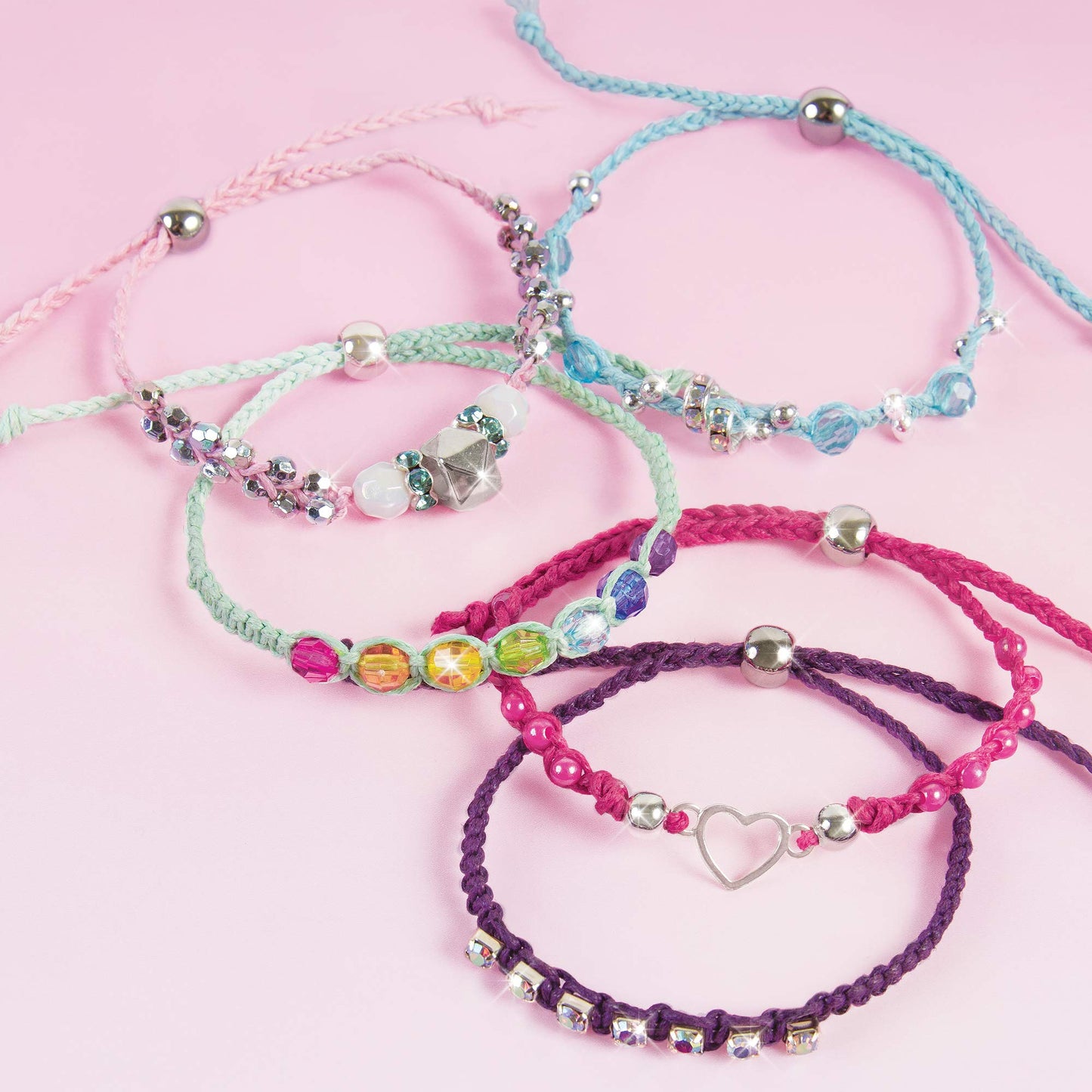 Make It Real: Rainbow Bling Bracelets Kit - Create 5 Unique Cord Charm Bracelets, 82 Pieces, Includes Play Tray, All-In-One, DIY