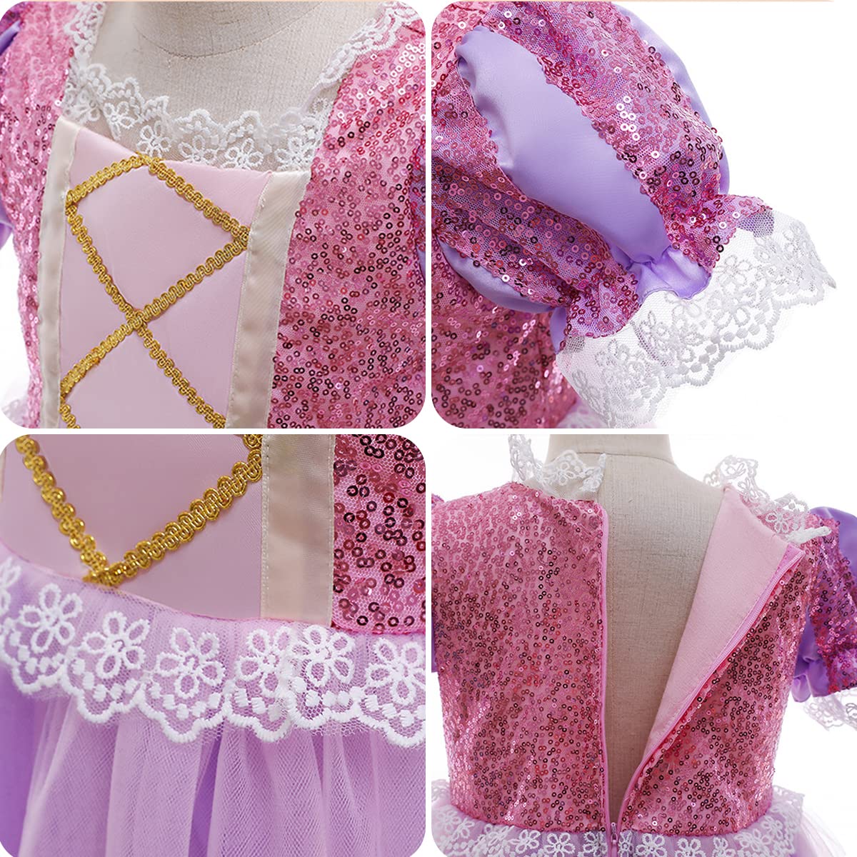Itvti Girls Rapunzel Costume Kids Dress Up Purple Clothes For Birthday Halloween Cosplay, Purple, 4-5 Years(Tag 120)