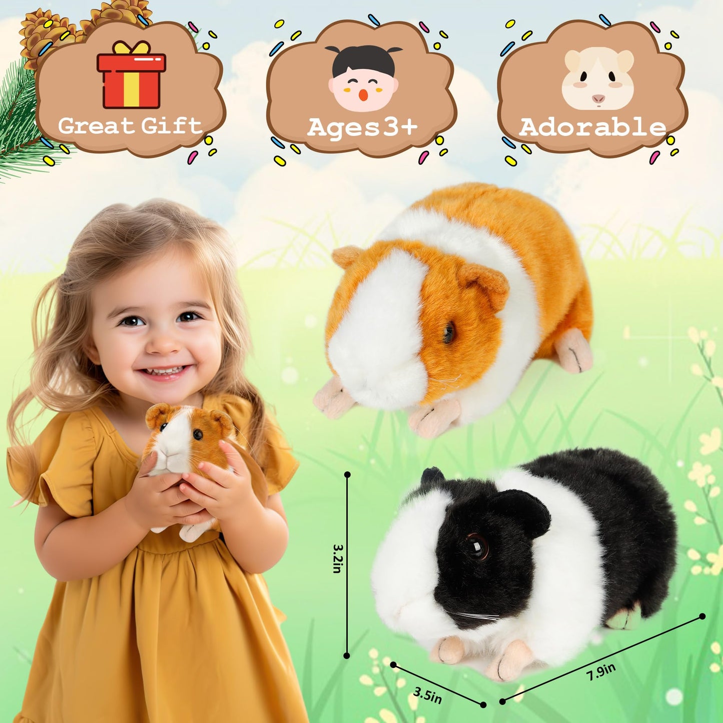 Redaica Valentines Day Gifts For Kids, 2Pc Guinea Pig Stuffed Animals Realistic Plush Cute Valentine Stuffed Animals Toys, Small