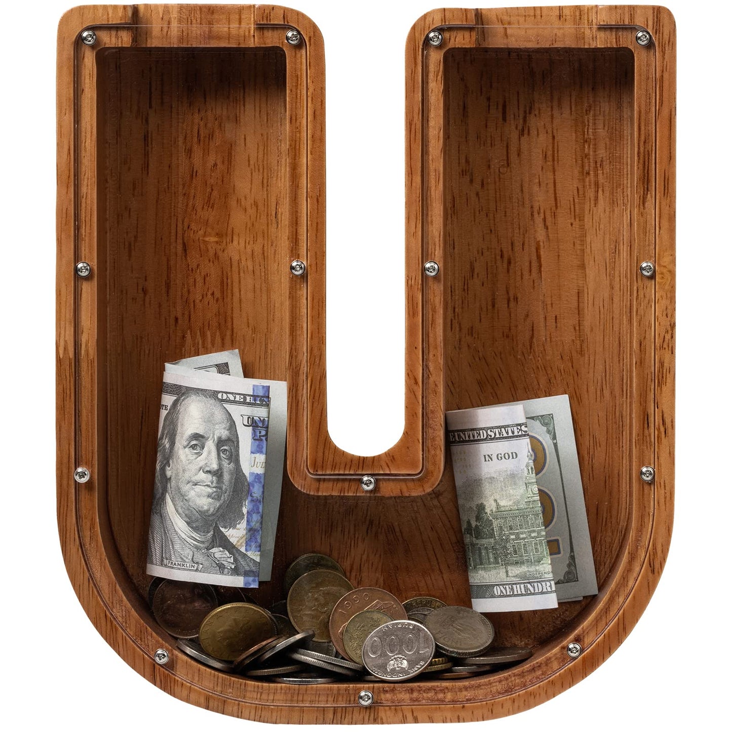 Piggy Bank For Kids Boys Girls, Wooden Large Letter Piggy Bank Alphabet Money Bank With Initial U, Coin Bank Fun Gifts For Birthday, Christmas, Festival, Baby Shower