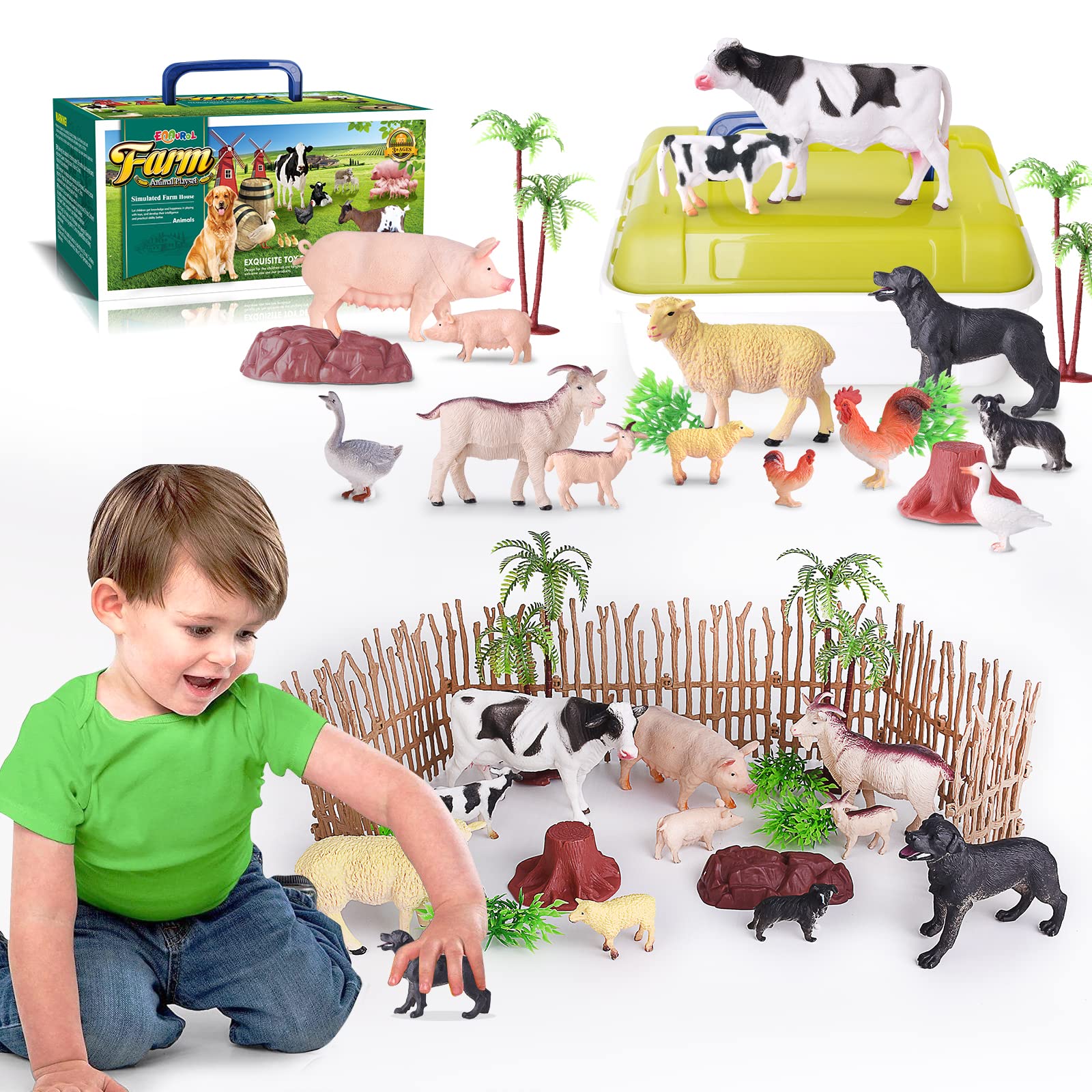 Enaurol 35 Pcs Farm Animals Toys For Toddlers 3 Years Old Boys And Girls Realistic Animal Figures Playsets Toys For Kids 3~8 Chr