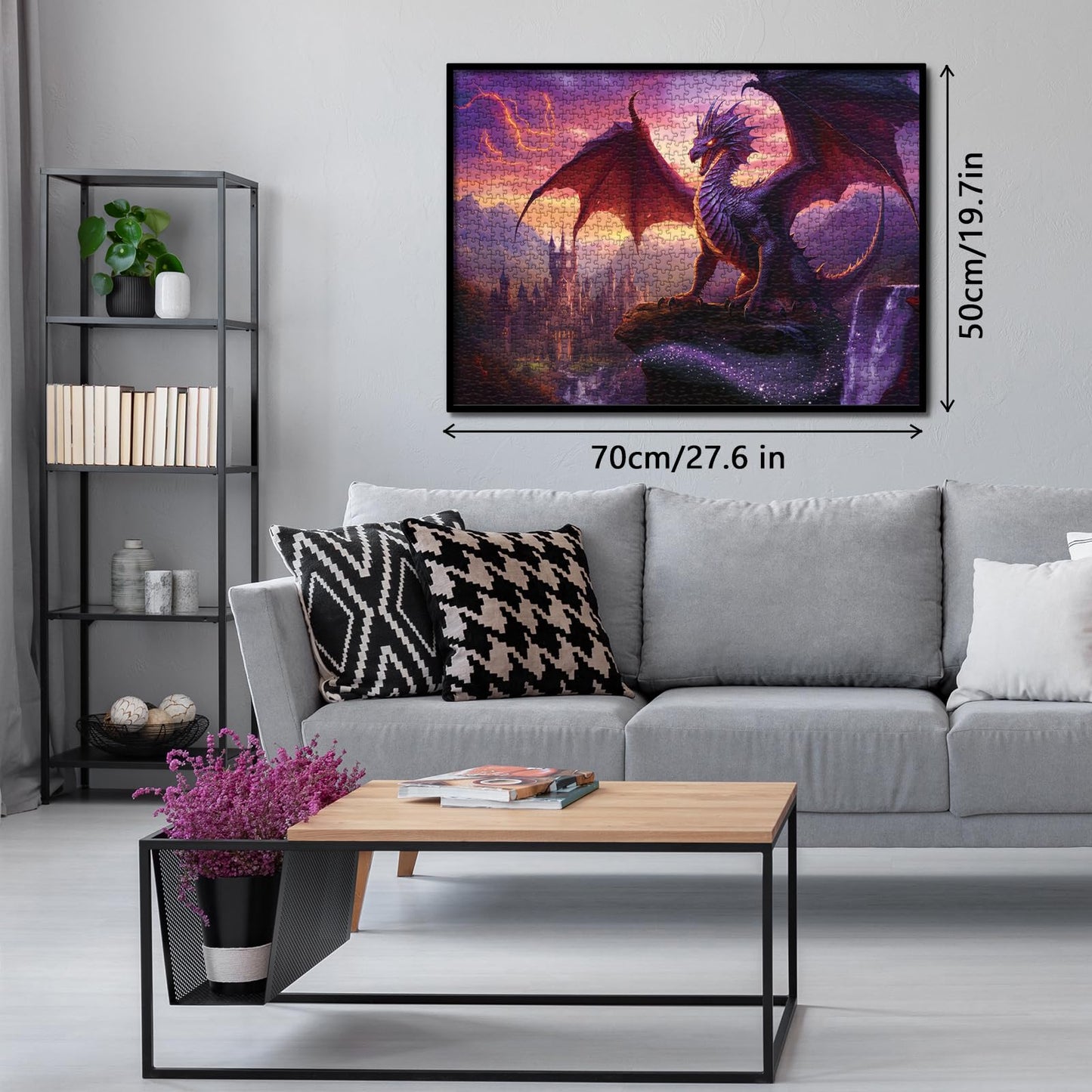 Fantasy Dragon Puzzle For Adults 1000 Pieces, Magic Castle Jigsaw Puzzle, Castle Purple Puzzle