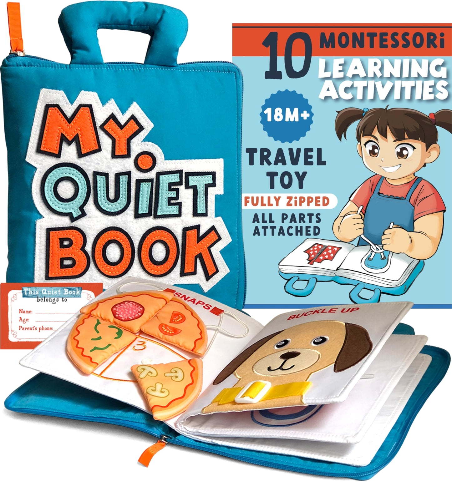 My Quiet Book - Toddler Travel Car Plane Airplane, Activity Montessori Board Book, Easter Basket Stuffers, Travel Toys For Toddlers 1-3, Gifts For 1 2 3 4 Year Old Girl, Birthday Gifts Toys Age 2-4