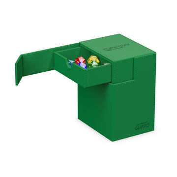 Ultimate Guard Flip'N'Tray 133+, Deck Case For 133 Double-Sleeved Tcg Cards + Dice Tray, Green, Independent Magnetic Closure & M