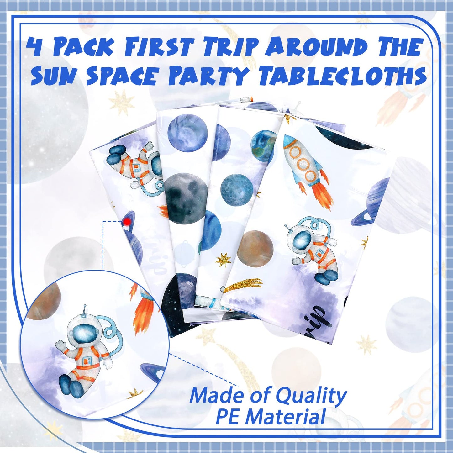 Preboun 4 Pcs First Trip Around The Sun 42.5 x 70.8 Inch Space Party Tablecloth First Trip Around The Sun Birthday Decoration Sp