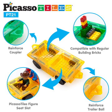 Picassotiles 2Pcs Magnetic Tiles Expansion Car Truck Building Blocks Compatible Set, Kids Magnet Bricks Stem Learning Toys, Magn