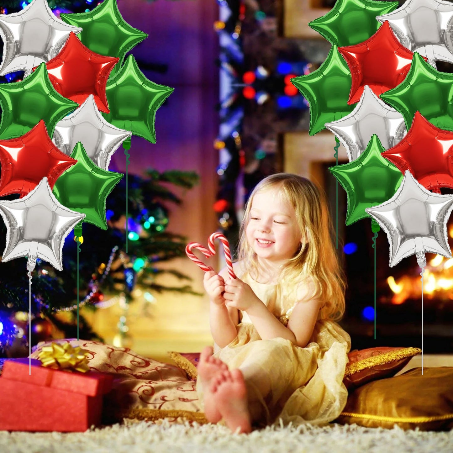 TONIFUL 30Pcs 18 Inch Large Red Green Silver Star Shape Foil Balloons Big Stars Helium Mylar Ballons for Halloween Chrismas Birt
