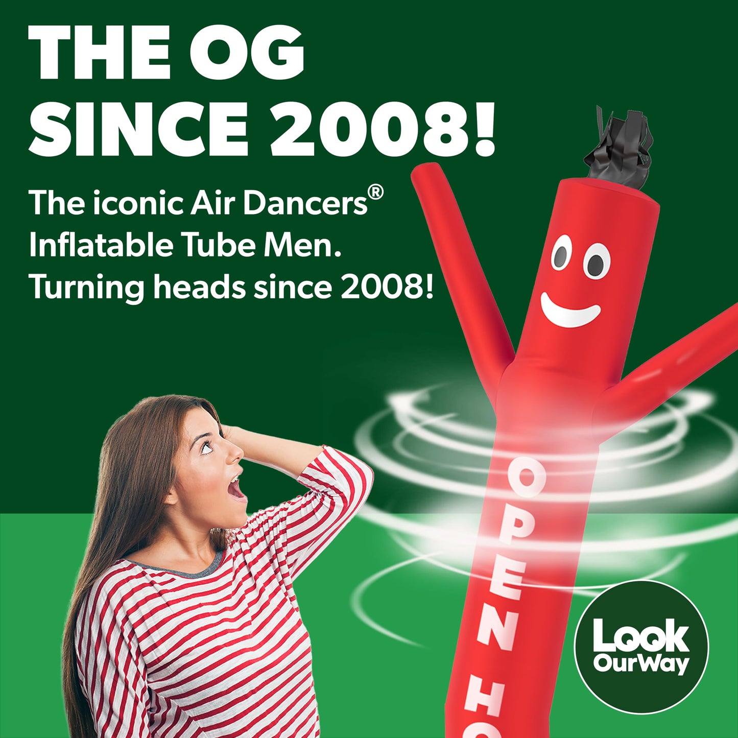 LookOurWay Air Dancers Wacky Waving Inflatable Tube Man Set - 7ft Tall Advertising Air Dancer Waving Man Inflatable Tube Guy with Sky Dancer Blower- Open House Red