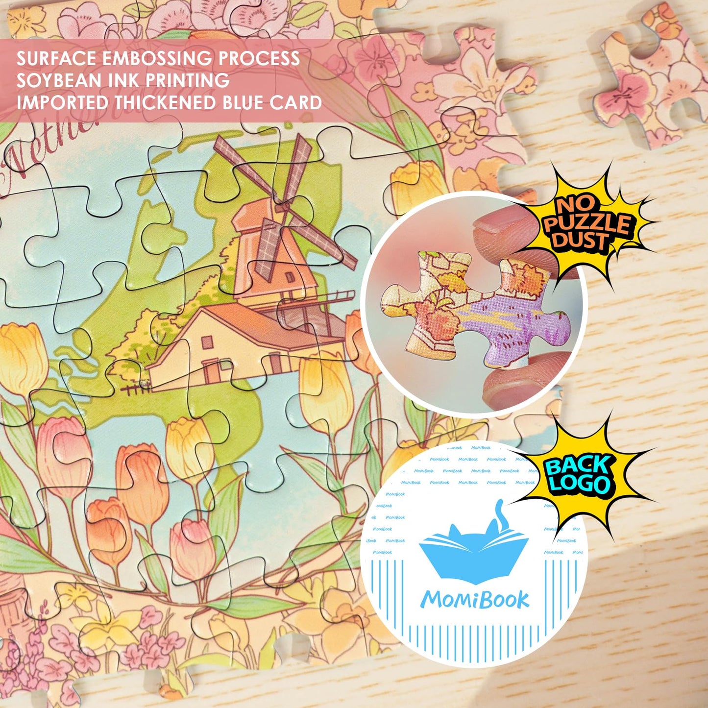 Momibook Puzzles For Adults 1300 Piece Jigsaw Puzzles Of Flower Great Universal Guide, Painting Image World Map Challenging Hard