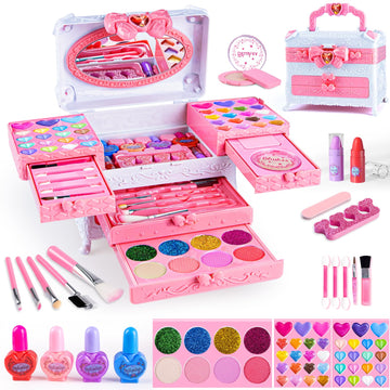 GORISPI Kids Makeup Sets for Girls, 66pcs Real Cosmetic for Kids Toys with Mirror, Princess Washable Girls Makeup Kit, Non-Toxic