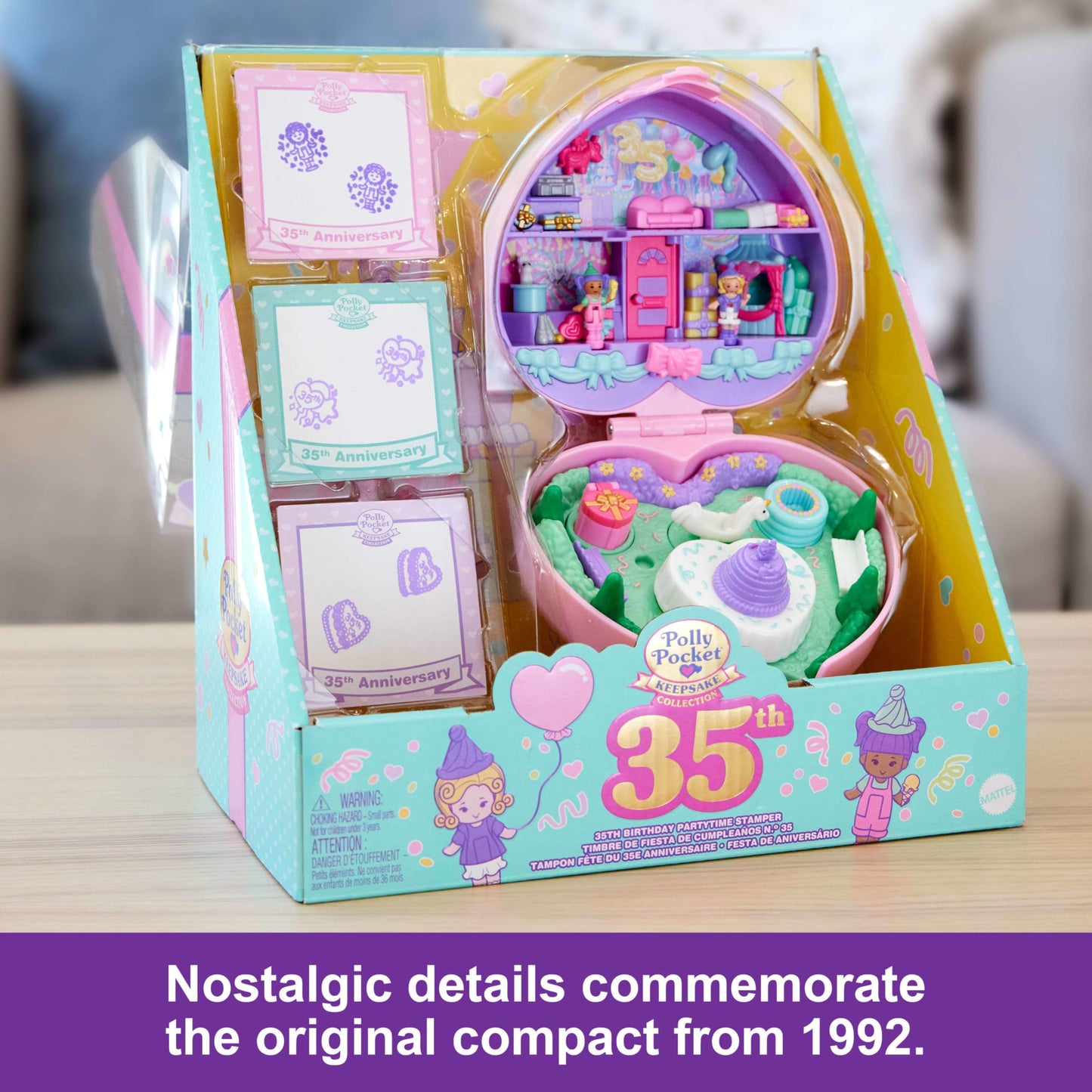 Polly Pocket Dolls & Playset, Collector Heritage Compact, 35Th Birthday Partytime Stamper With 2 Micro Dolls, 3 Party Stamps & 1