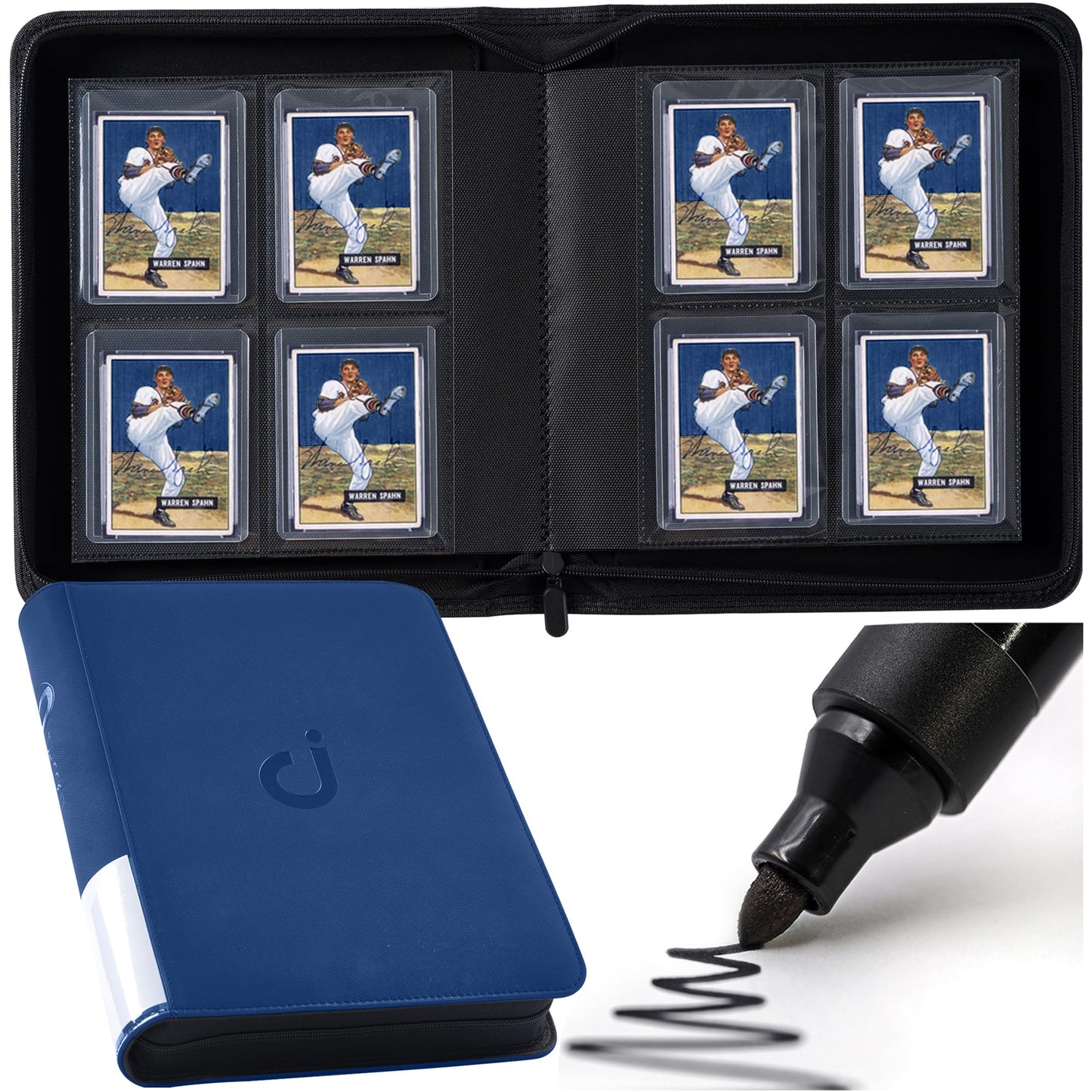 Toploader Binder  Holds 128 Top Loaders - 4 Pocket Top Loader Binder for 3 x 4 Rigid Card Holders for Trading Cards or Sports Cards  Model A - Navy Blue