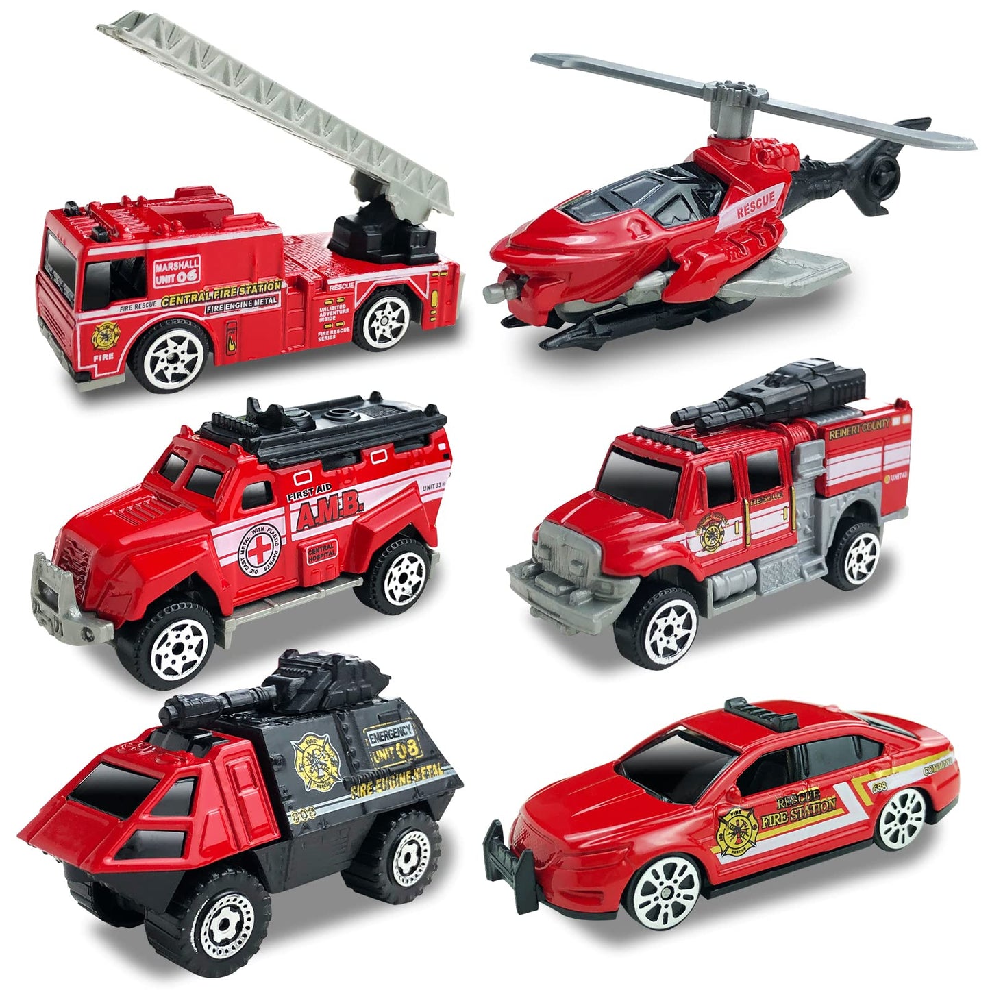 Diecast Fire Rescue Truck Vehicle Set, Alloy Metal Fire Truck Model Car Toys, Realistic Mini Rescue Emergency Fire Truck Car Toy
