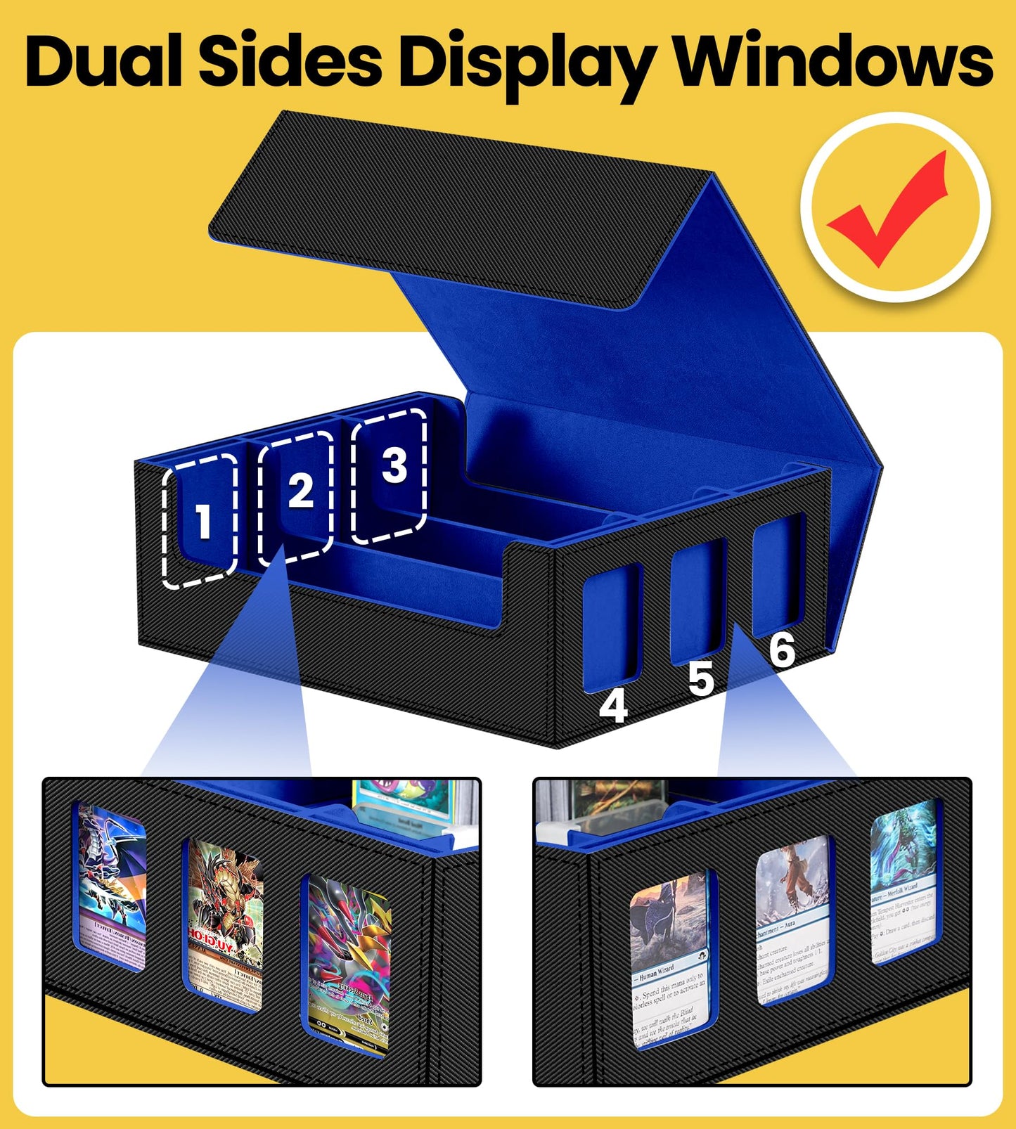 Newloop Trading Cards Storage Box - 6-Window Display 2400+ Tcg Commander Deck Case Pkm With 6 Card Holders For Magic The Gatheri
