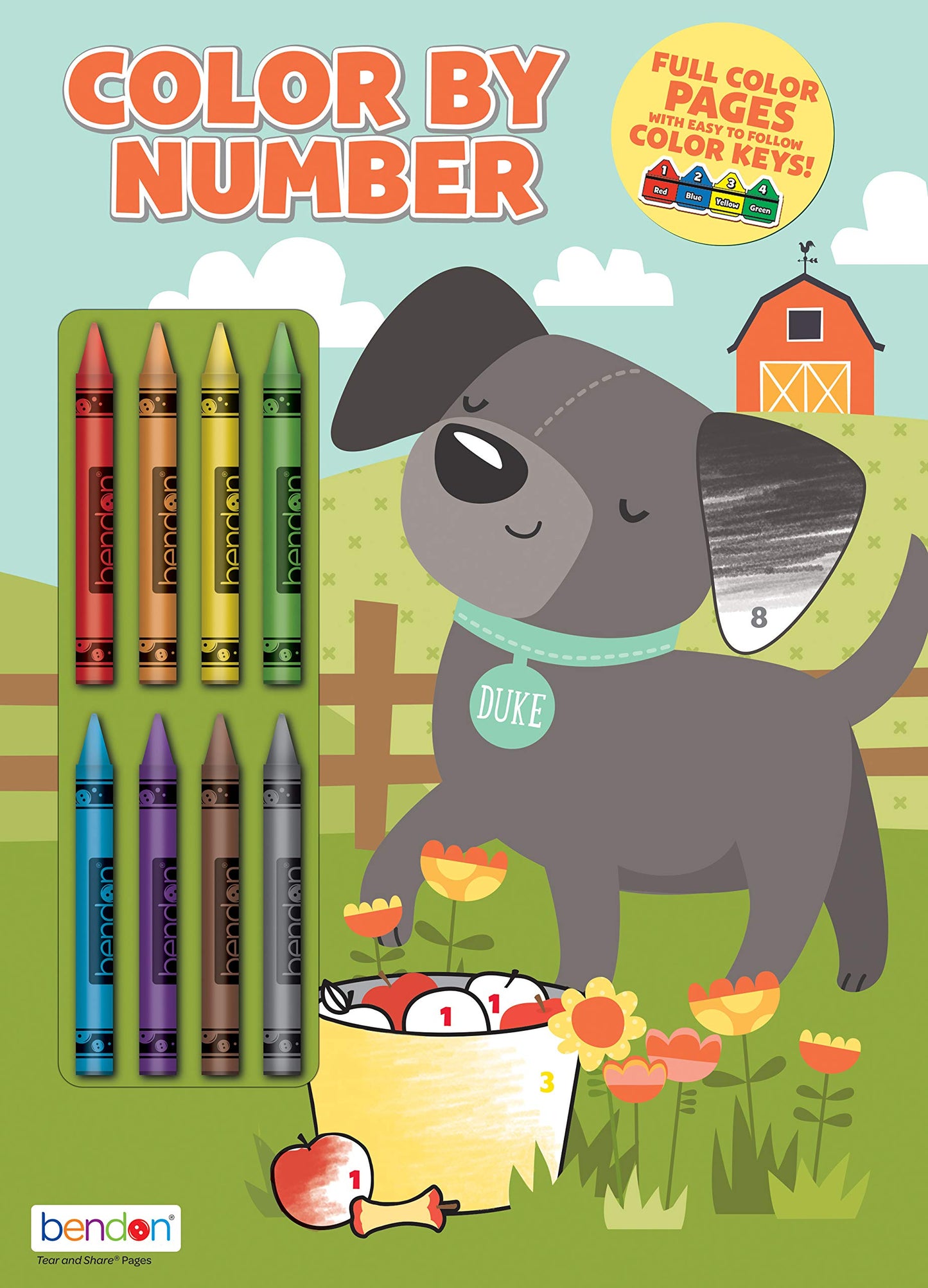Bendon 32-Page Color by Number Coloring and Activity Book with 8 Crayons 49931