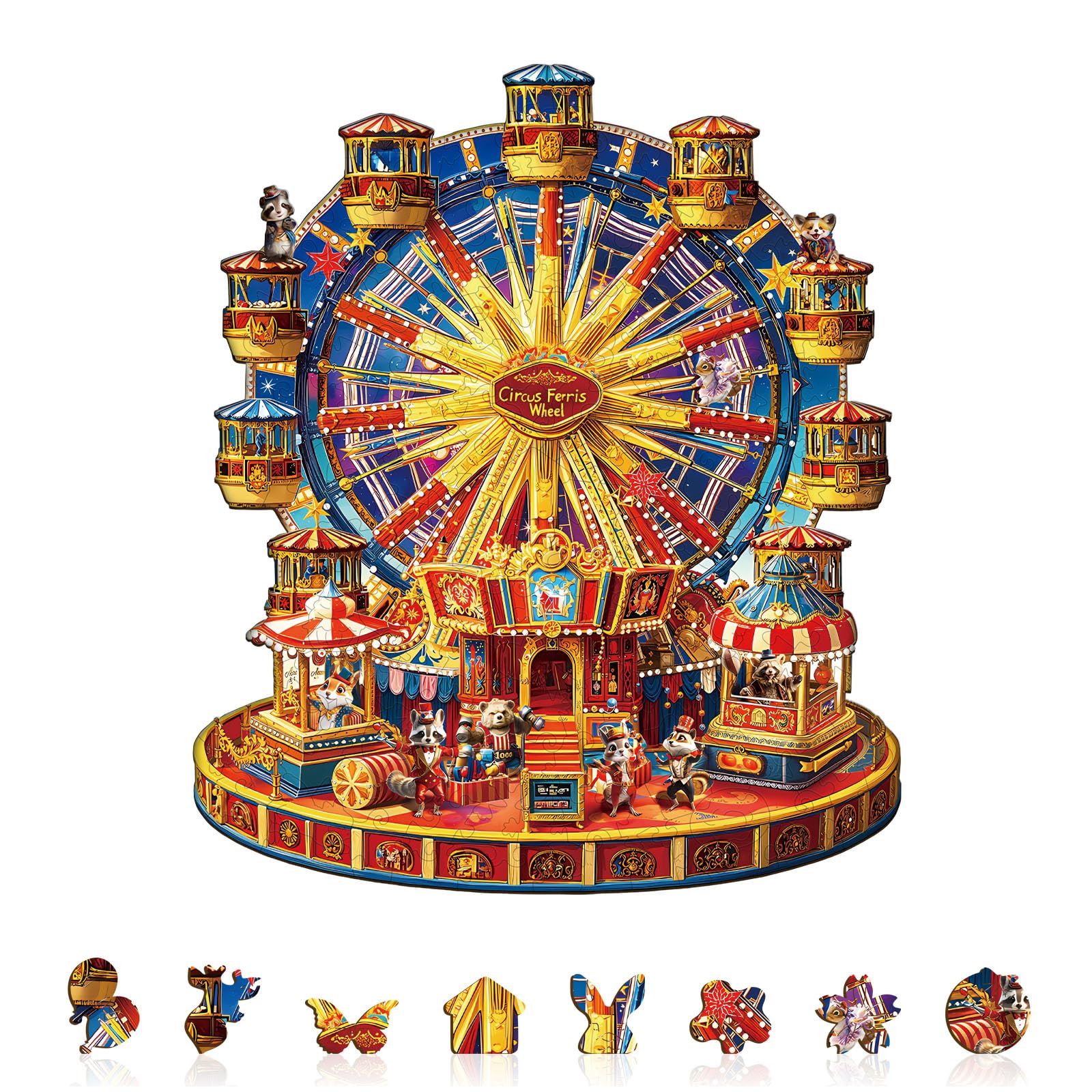 Jigfoxy Wooden Puzzles for mature-themeds  Circus Ferris Wheel Wood Puzzles mature-themed  Unique Animal Shape Wooden Jigsaw Puzzles for mature-themeds  Birthday Gifts for Puzzle Lovers  Family  Friend (M-11.4 * 9.7in-175pc)