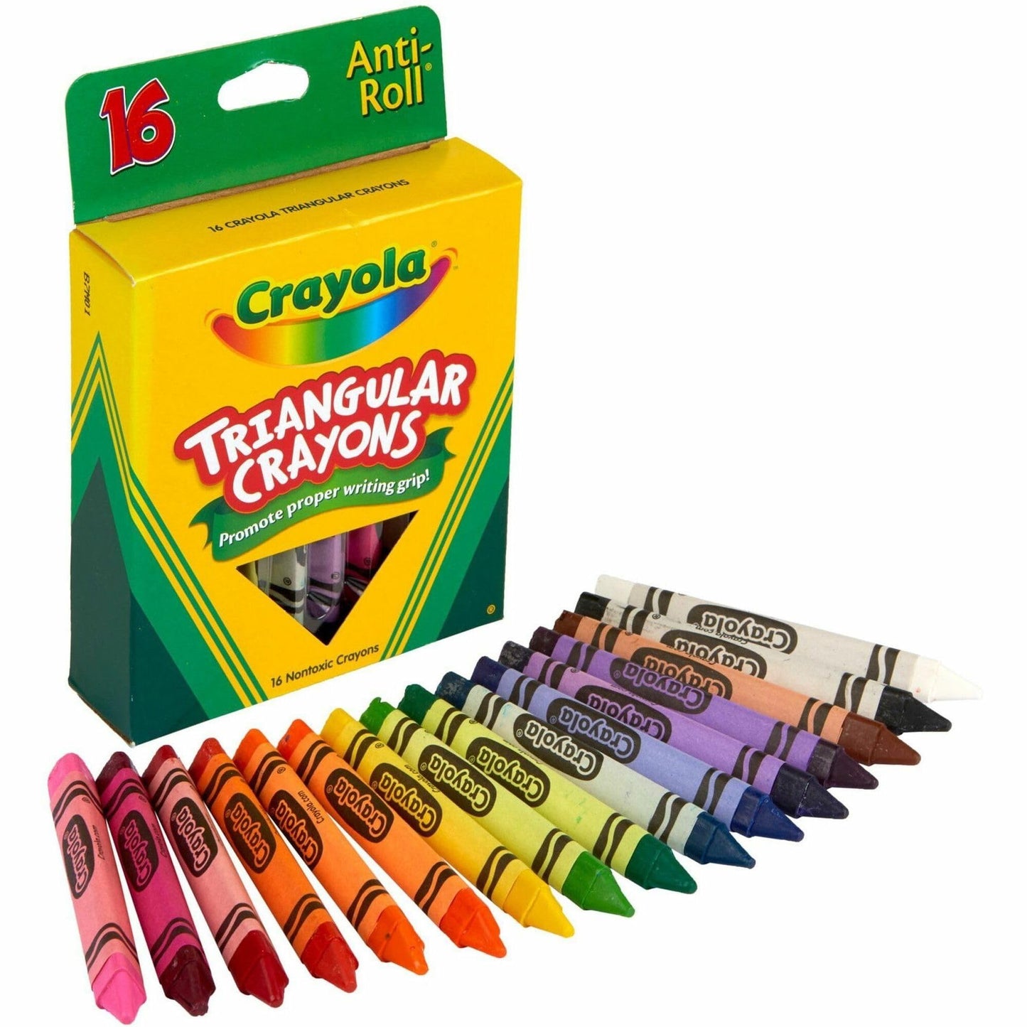 Crayola Triangular Crayons, Multi-Colored, 16 Count, Wax Material, Model BIN524016-16