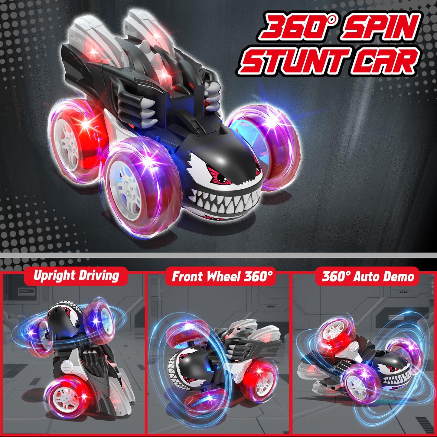 Remote Control Cars For Boys 4-7, 2.4Ghz Rechargeable Rc Stunt Car With Cool Lights Toys Gift For Boys Age 4 5 6 7 8 Year Old Ou