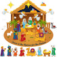 Tiamon Felt Christmas Tree for Kids Nativity Story Board Set Advent DIY Religious Nativity Scene with 16 Pcs Detachable Wall Orn
