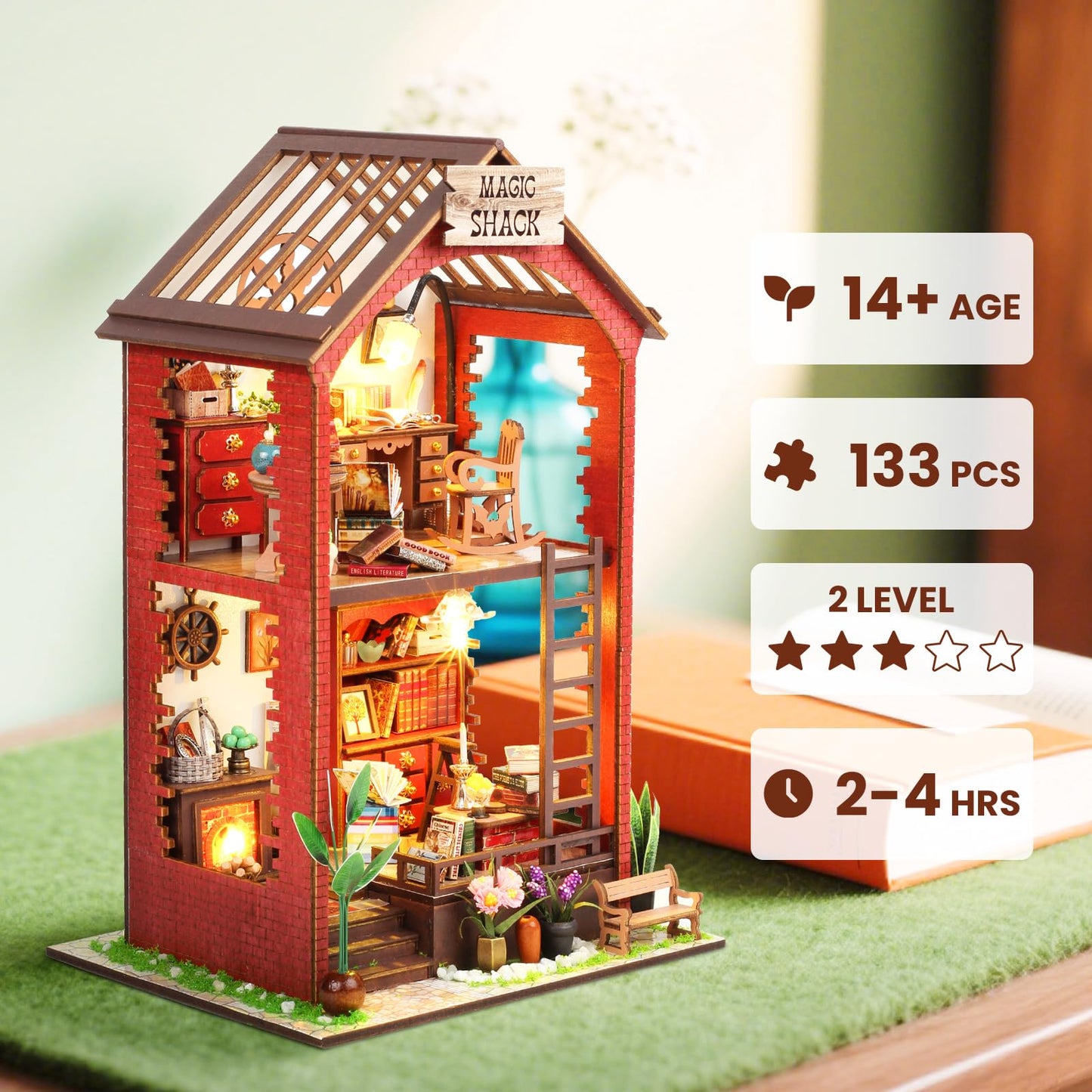 Book Nook Kit  Christmas DIY Dollhouse with Sensor Led Light  Wooden Puzzles  limited availability  for 14+ Teens and mature-themeds Building