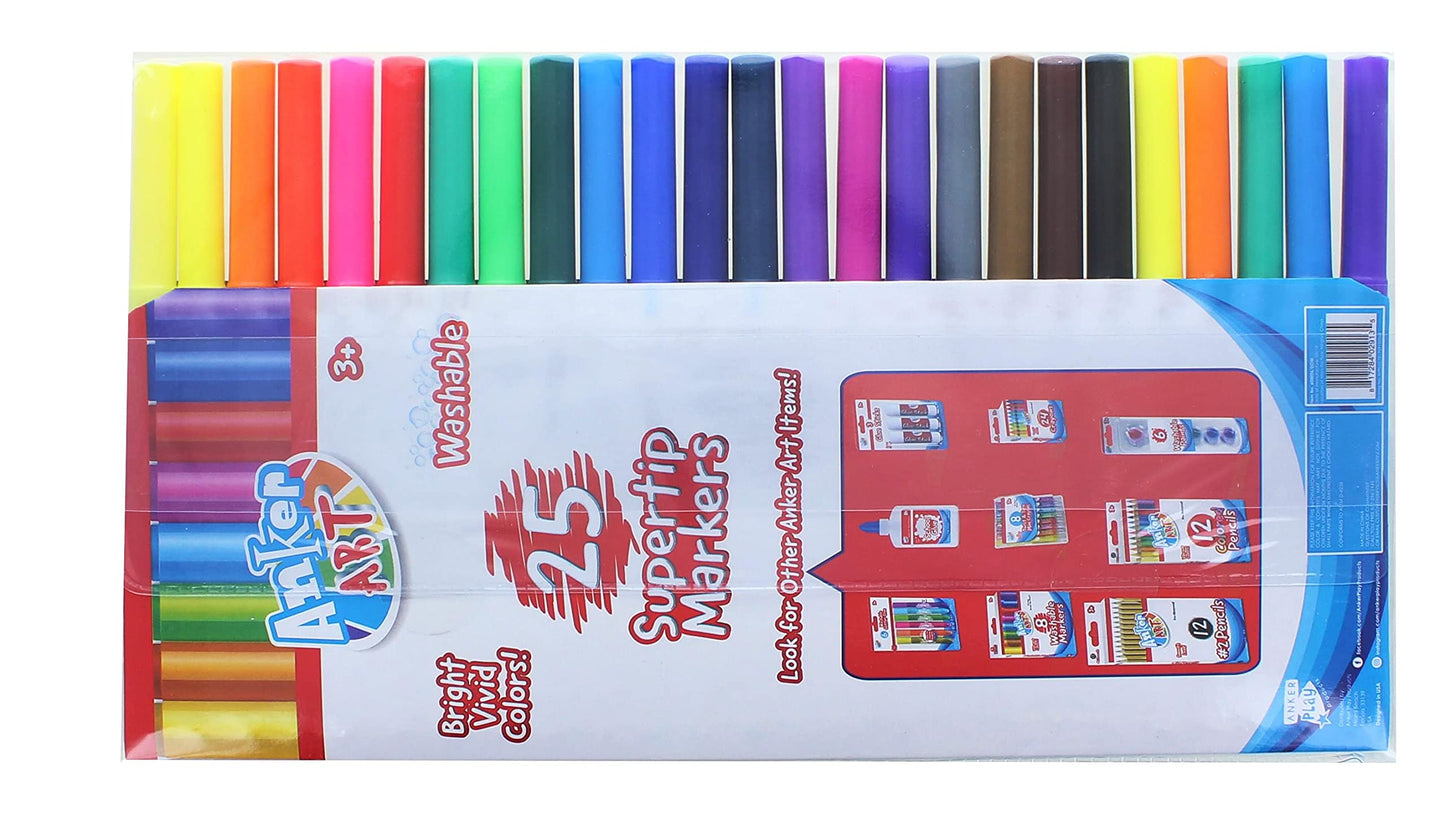 Anker Art 25 Supertip Washable Markers Set - Multi-Colored, Includes 5 Scented Markers, 1 Count