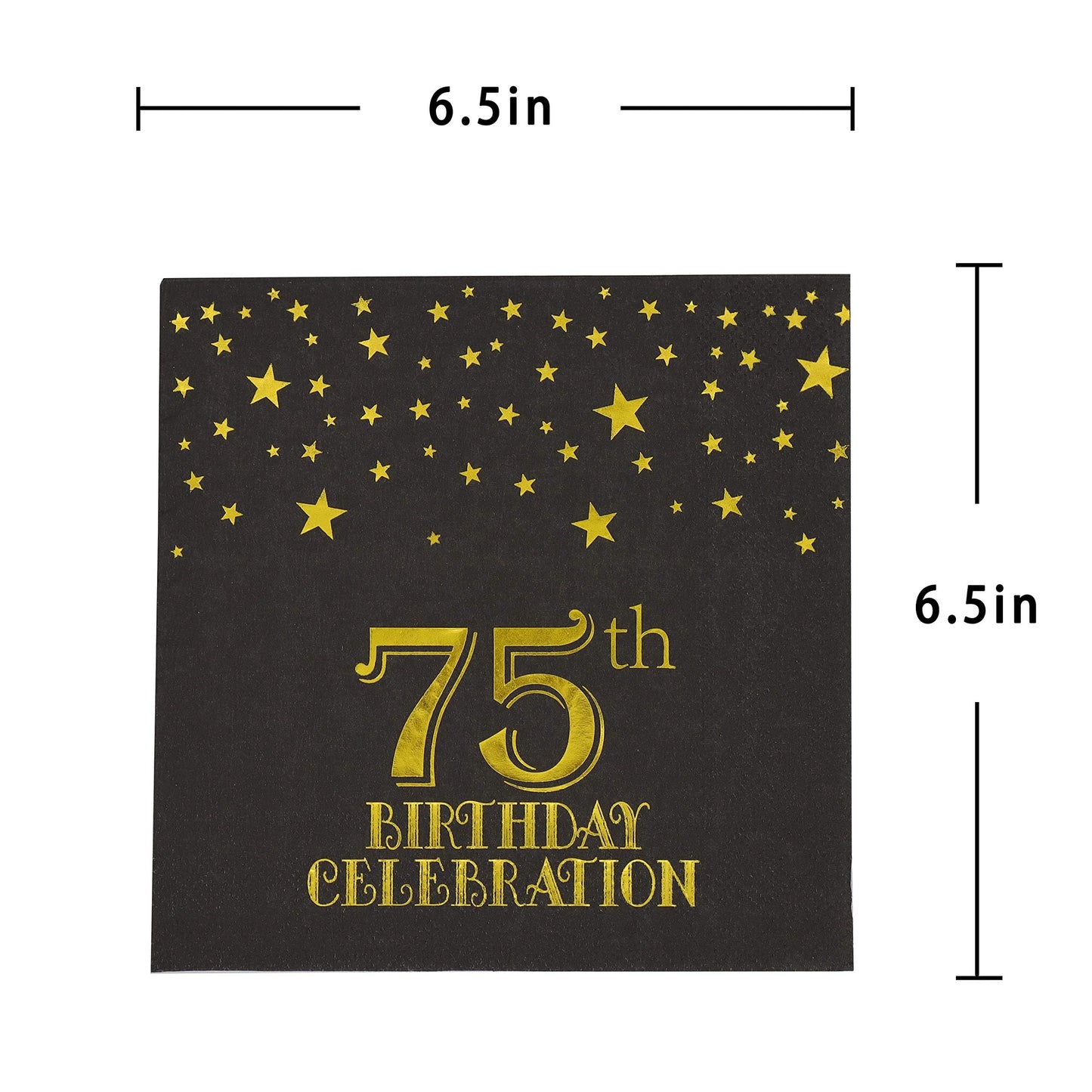 Pandecor 50 Pack 3 Layers Birthday Party Supplies,6.5 X 6.5 In Paper Napkins,Gold Confetti Foil Birthday Party Decorations (75Th Birthday Napkins)