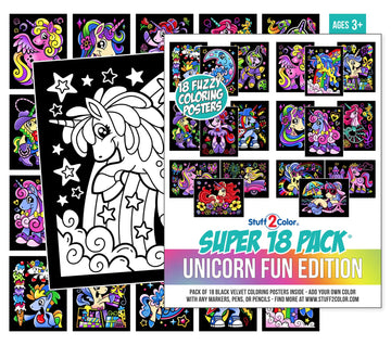 Super Pack of 18 Fuzzy Velvet Coloring Posters (Unicorn Fun Edition) - Great for Family Time, Arts and Crafts, Travel, Quiet Tim