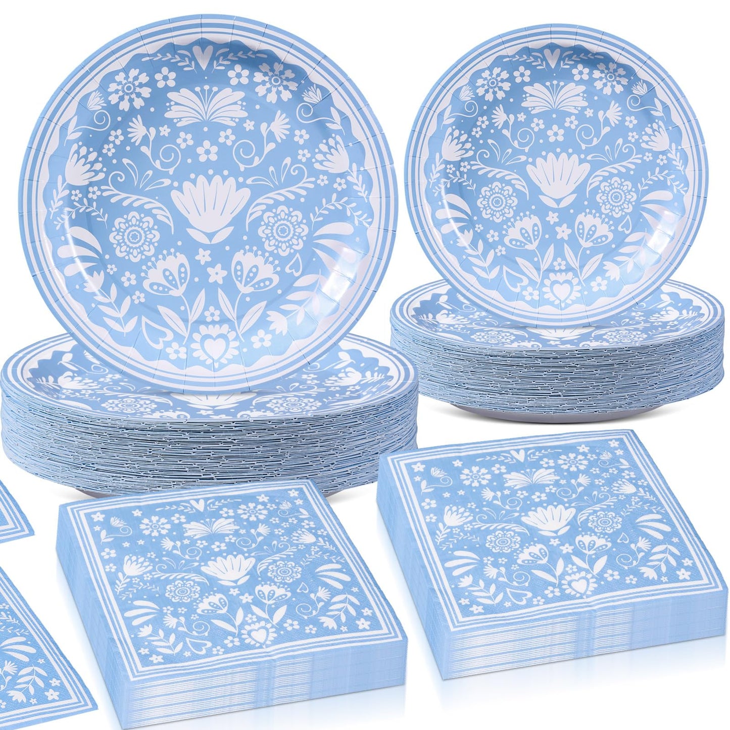 Potchen 180 Pcs Blue Mexican Platos De Barro Party Plates and Napkins 7 and 9 Cielito Lindo Decorations Disposable Mexicanos